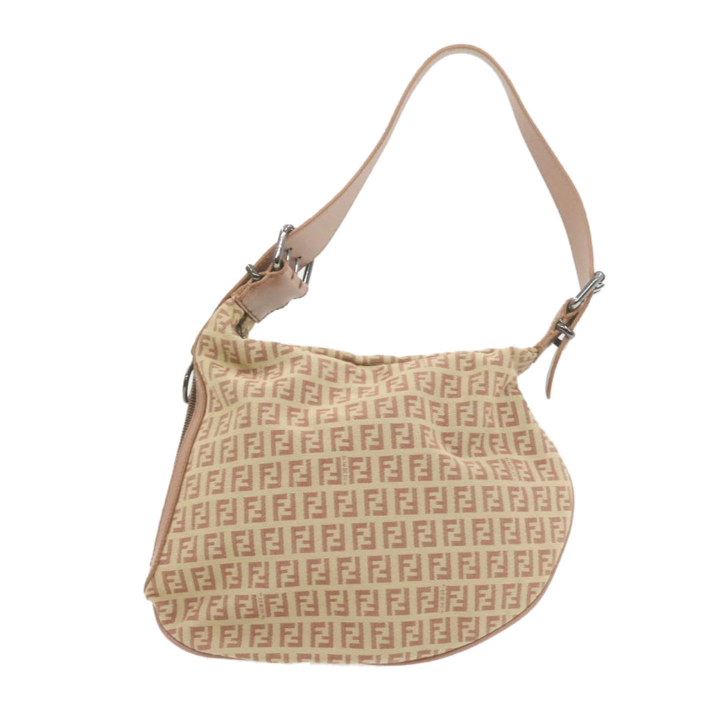 FENDI Zucchino Canvas Shoulder Bag Pink Beige am308b