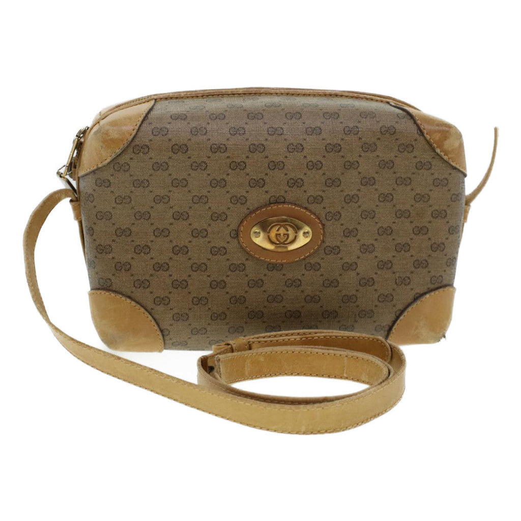 GUCCI Micro GG Canvas Shoulder Bag PVC Leather Beige th2491