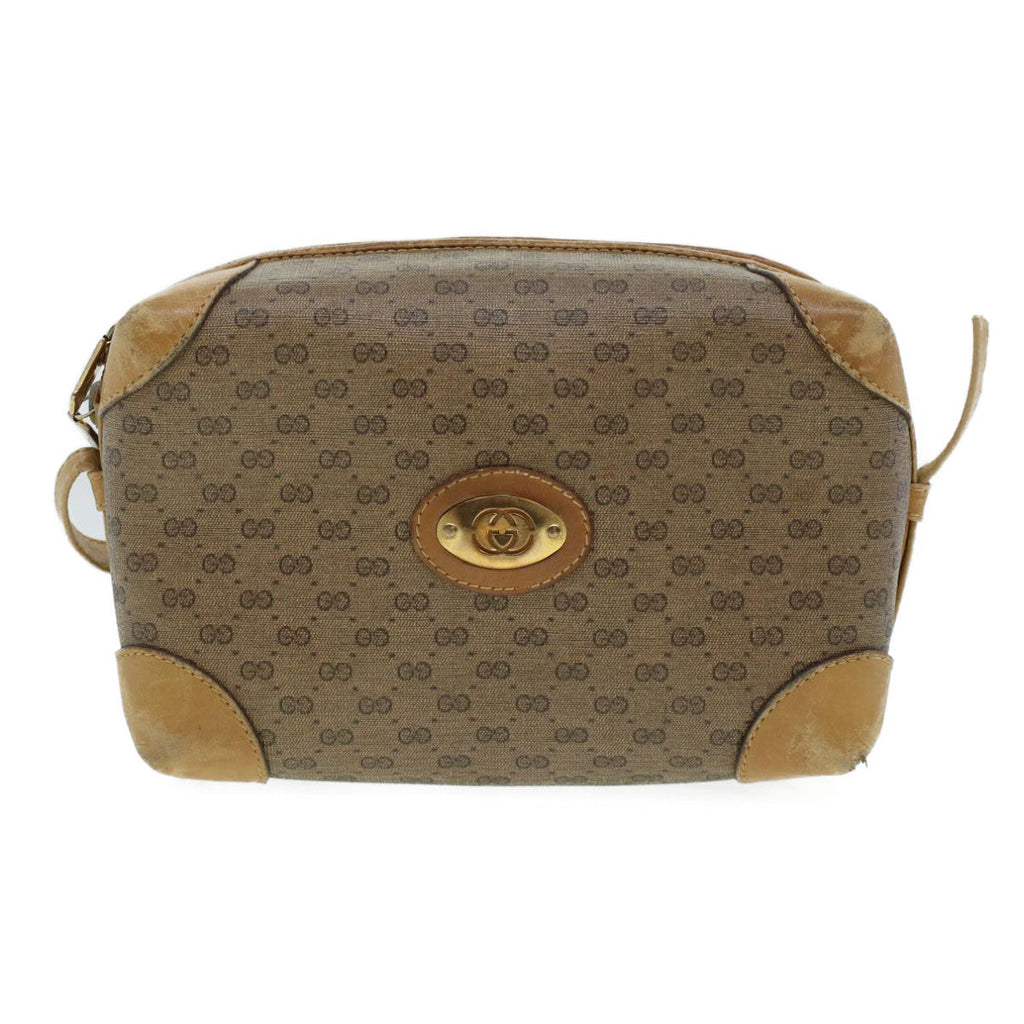 GUCCI Micro GG Canvas Shoulder Bag PVC Leather Beige th2491