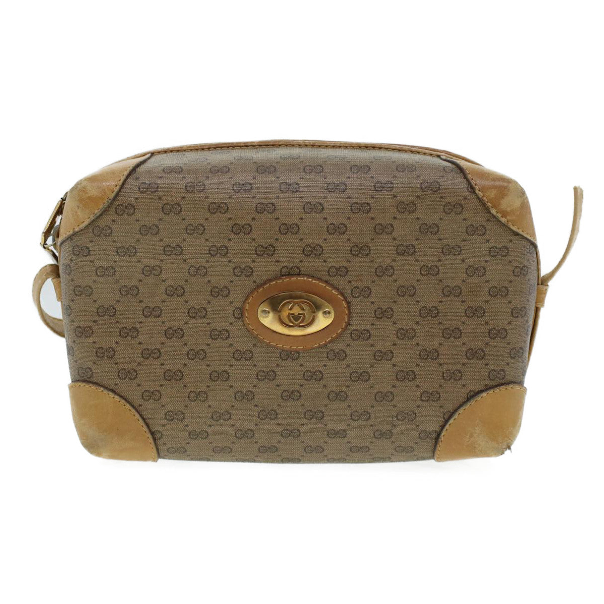 GUCCI Micro GG Canvas Shoulder Bag PVC Leather Beige th2491