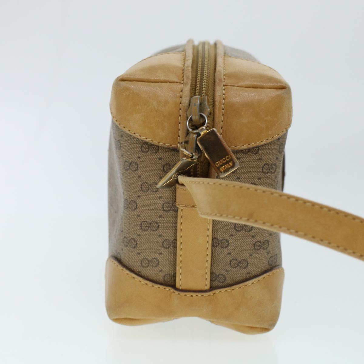 GUCCI Micro GG Canvas Shoulder Bag PVC Leather Beige th2491