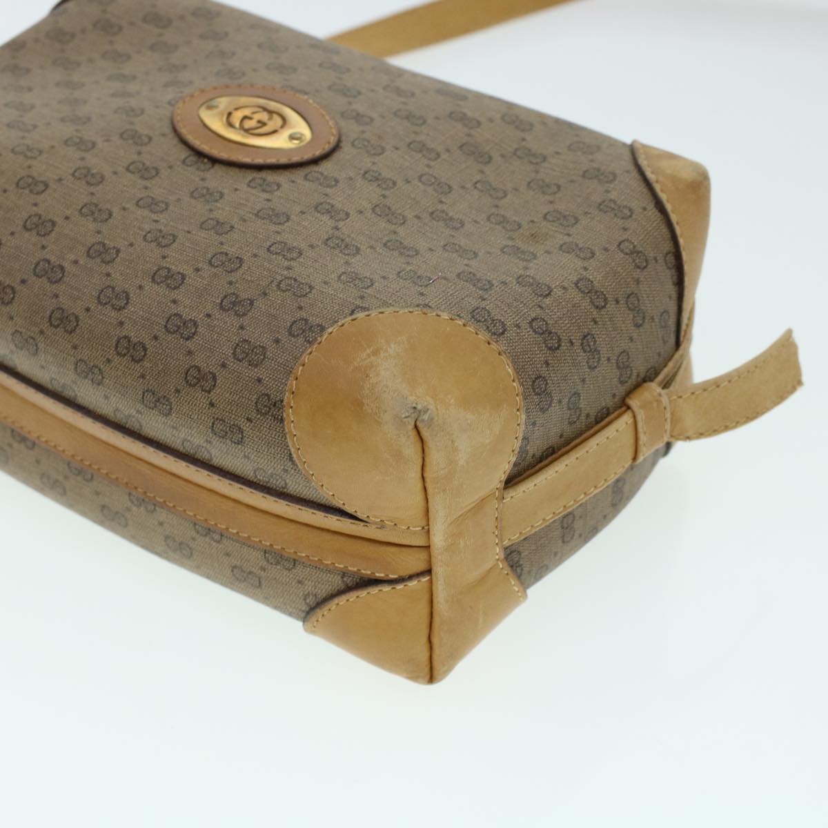 GUCCI Micro GG Canvas Shoulder Bag PVC Leather Beige th2491