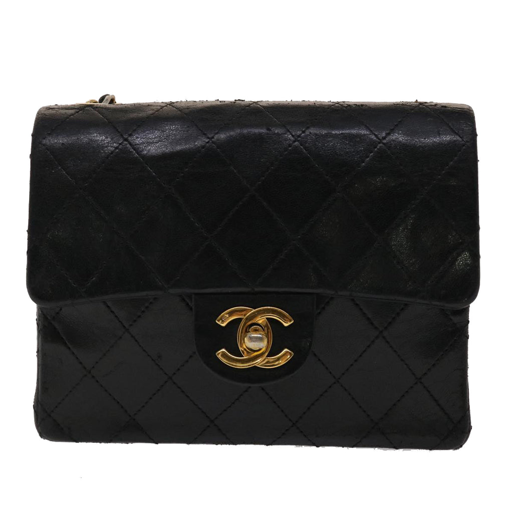CHANEL Matelasse Chain Flap Shoulder Bag Lamb Skin Black Gold CC 24557A