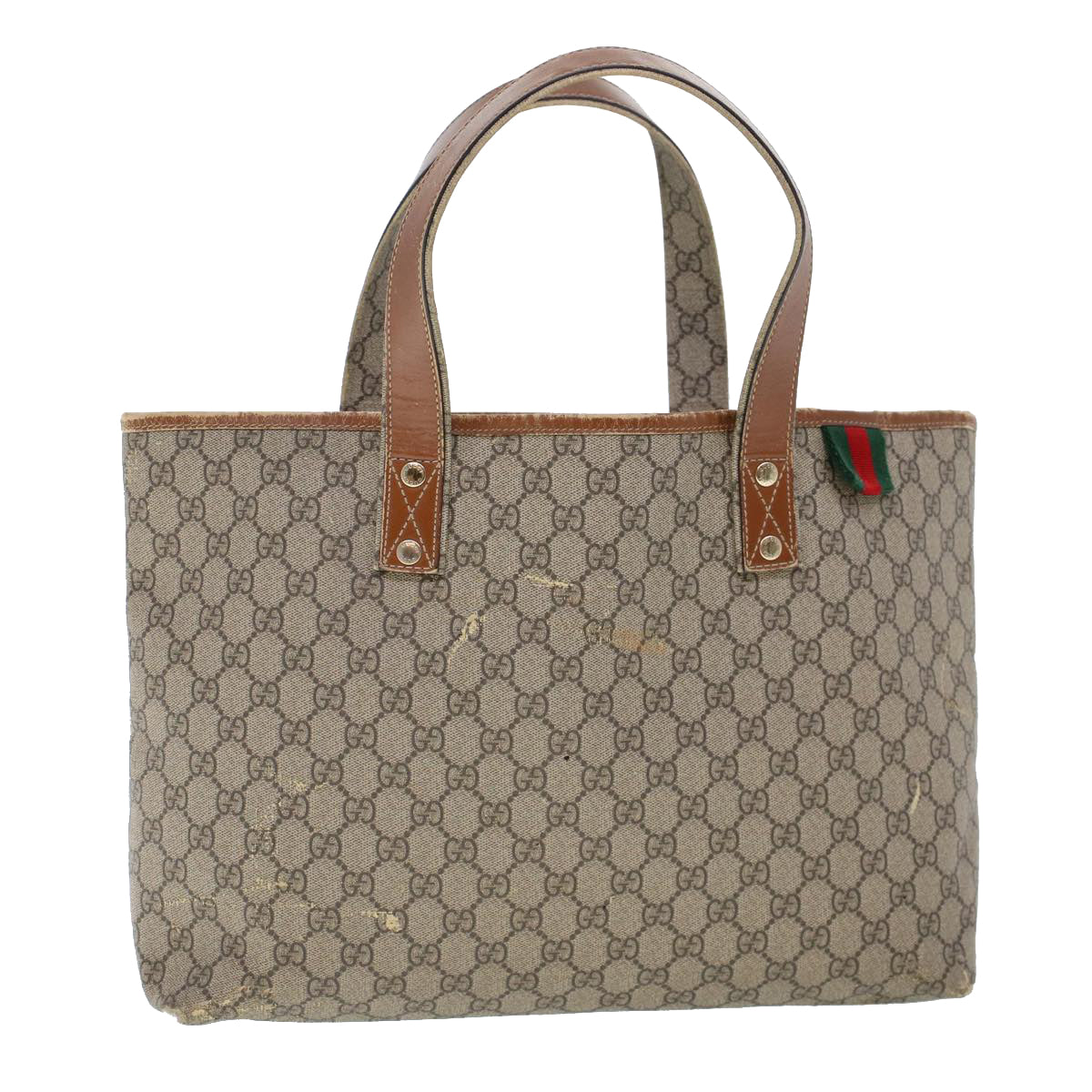 GUCCI GG Canvas Web Sherry Line Hand Bag PVC Leather Beige Red 211134 41684