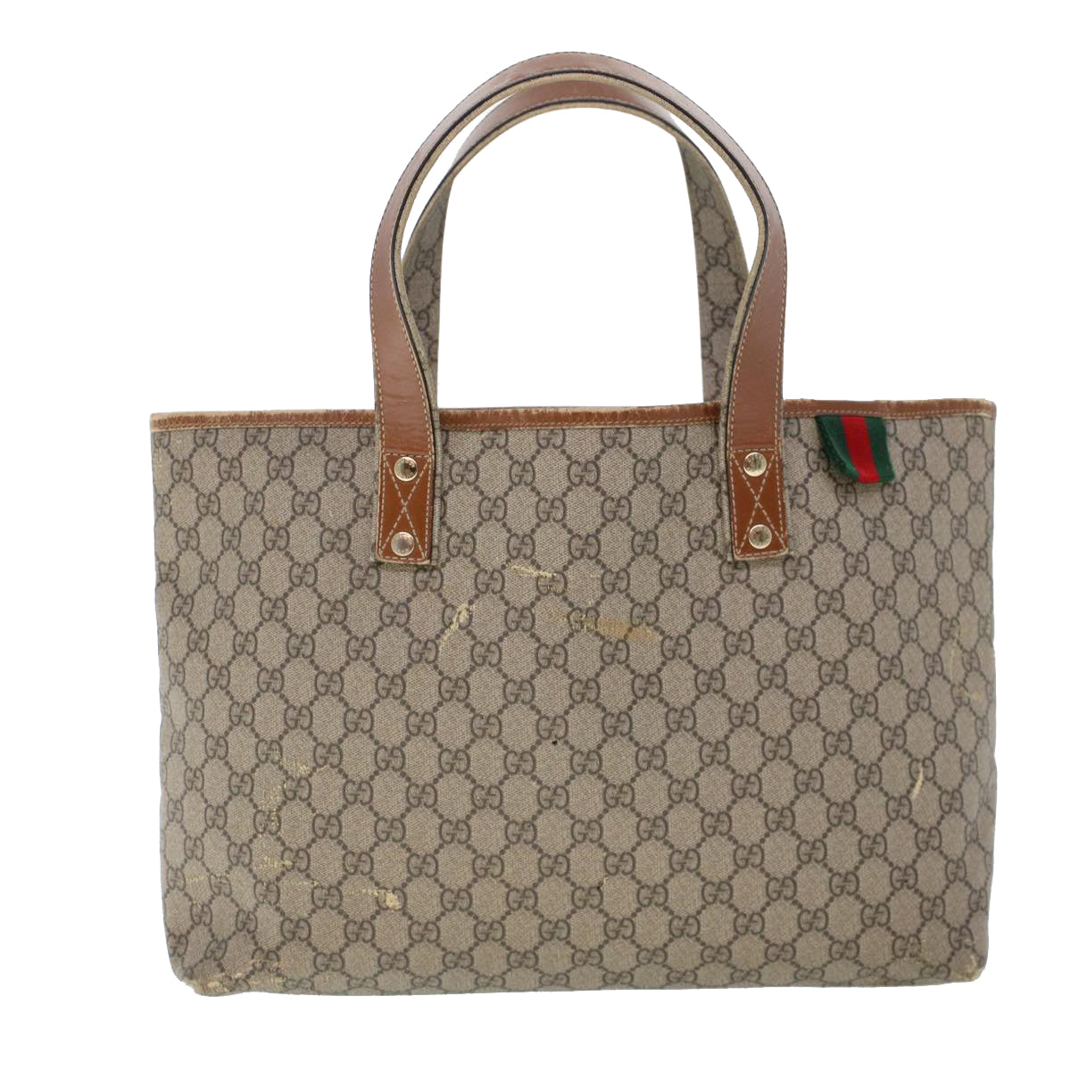 GUCCI GG Canvas Web Sherry Line Hand Bag PVC Leather Beige Red 211134 41684