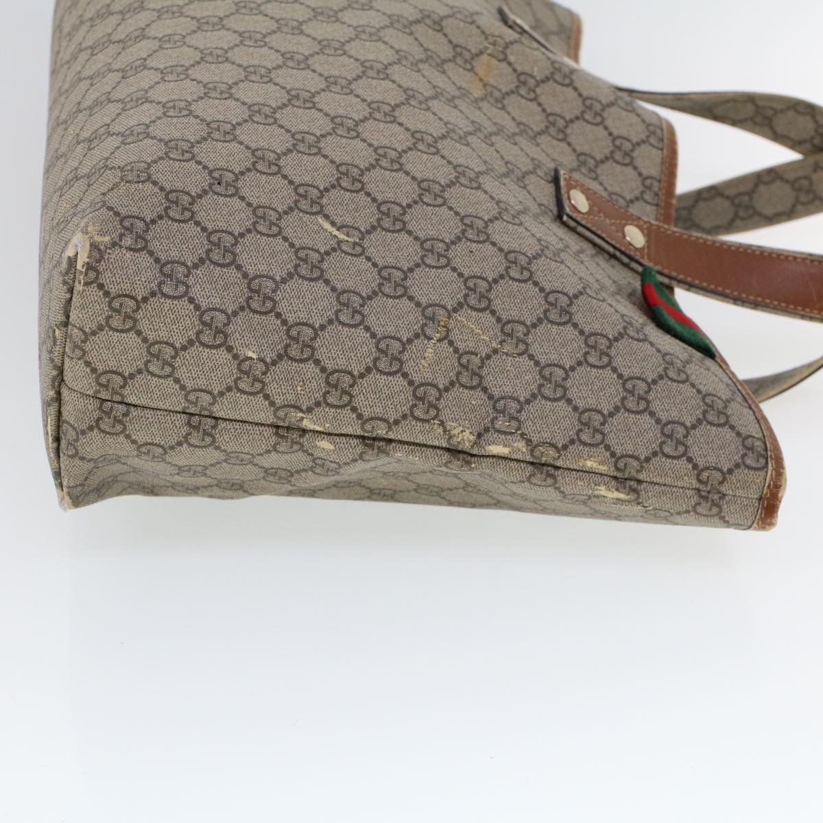 GUCCI GG Canvas Web Sherry Line Hand Bag PVC Leather Beige Red 211134 41684