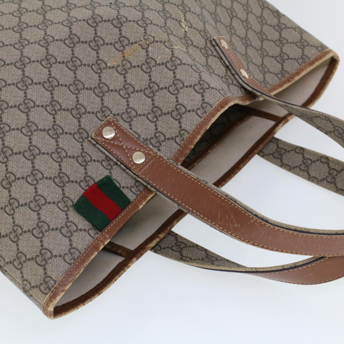 GUCCI GG Canvas Web Sherry Line Hand Bag PVC Leather Beige Red 211134 41684