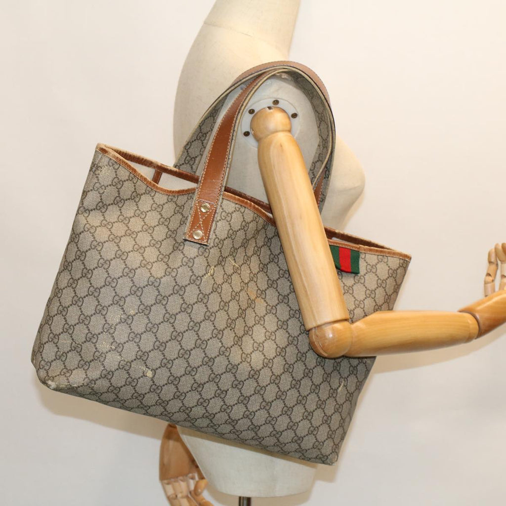 GUCCI GG Canvas Web Sherry Line Hand Bag PVC Leather Beige Red 211134 41684