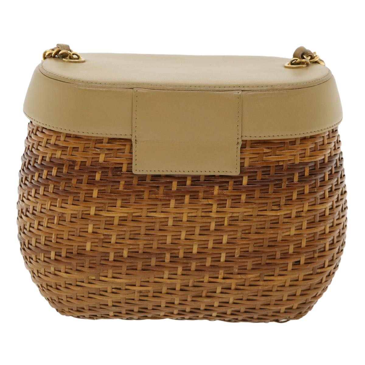CHANEL Basket Chain Shoulder Bag Leather rattan Brown CC 31896A