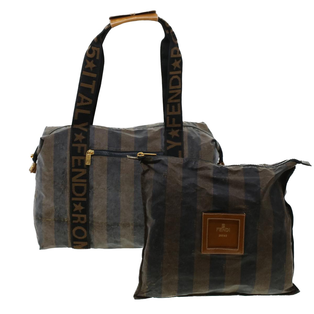 FENDI Pecan Canvas Pouch Shoulder Bag Coated Canvas 2Set Brown Black ti1034
