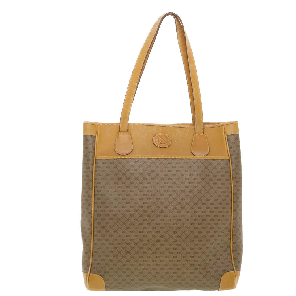 GUCCI Micro GG Canvas Tote Bag PVC Leather Beige ti1048