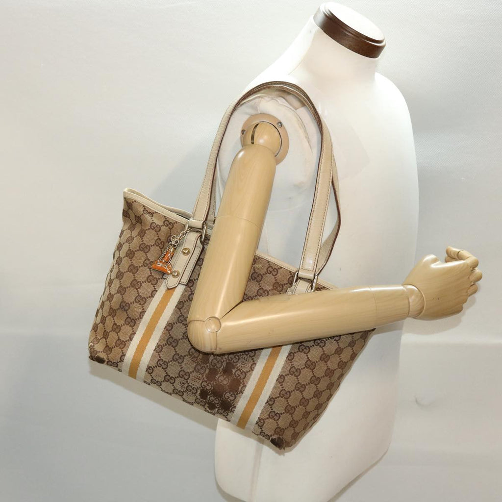 GUCCI GG Canvas Sherry Line Tote Bag Beige Orange yellow 137896 ti1129