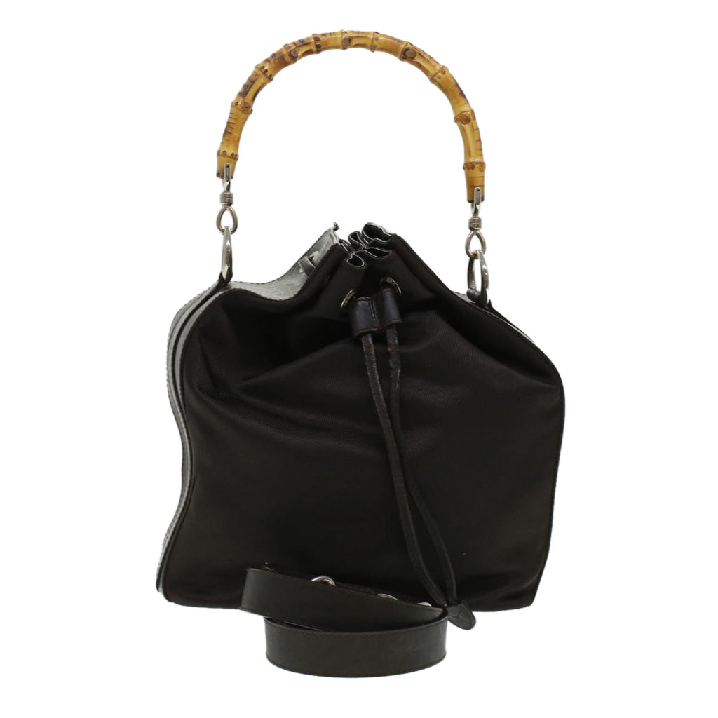 GUCCI Bamboo Shoulder Bag Canvas 2way Dark Brown ti1132