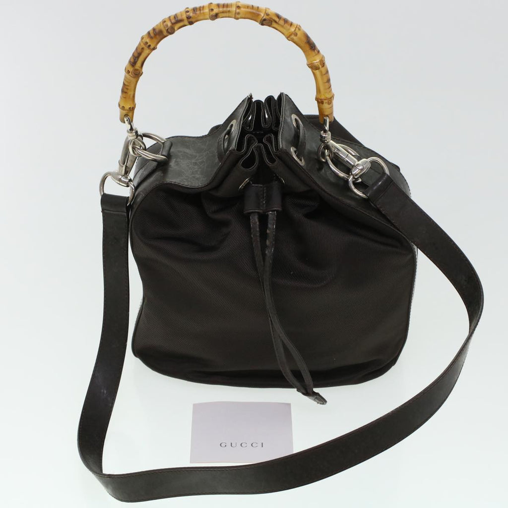 GUCCI Bamboo Shoulder Bag Canvas 2way Dark Brown ti1132