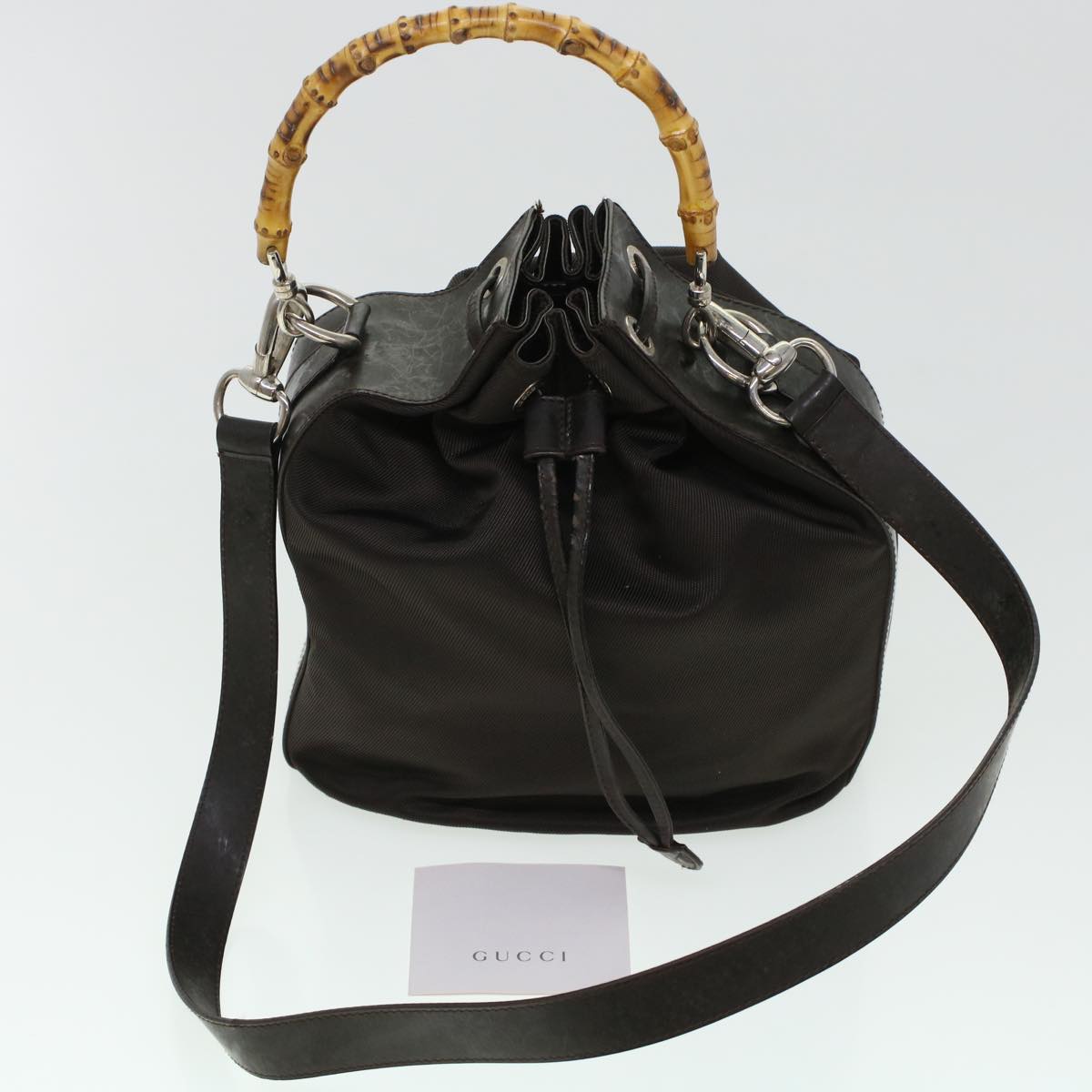 GUCCI Bamboo Shoulder Bag Canvas 2way Dark Brown ti1132