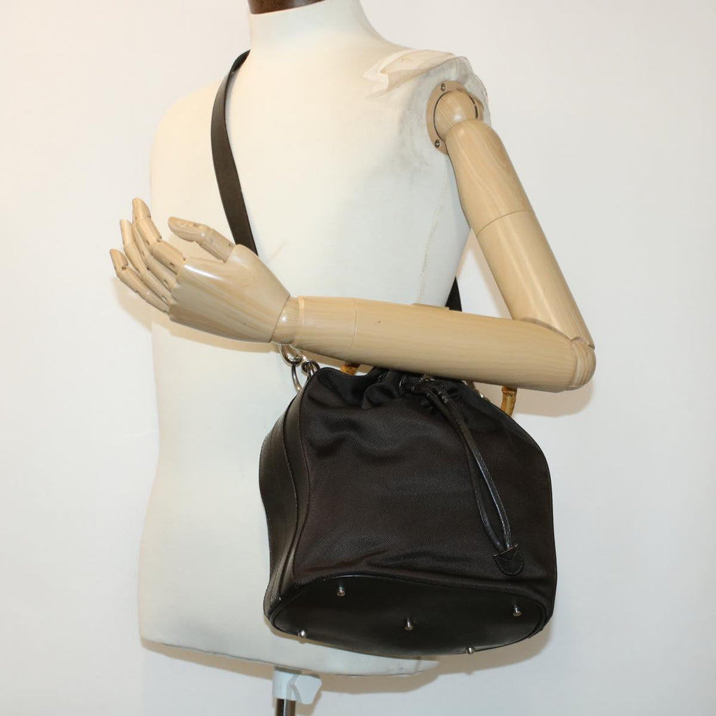 GUCCI Bamboo Shoulder Bag Canvas 2way Dark Brown ti1132