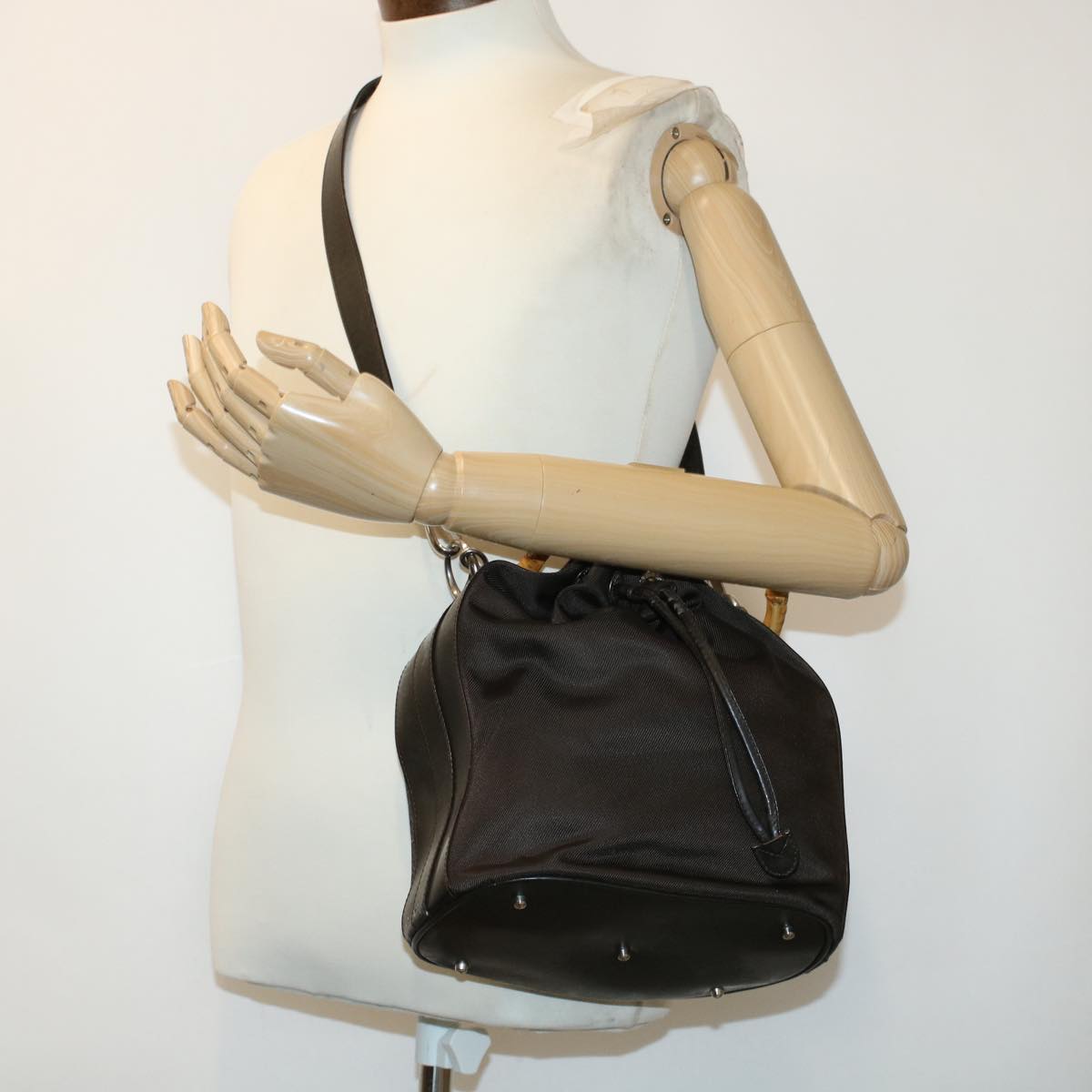 GUCCI Bamboo Shoulder Bag Canvas 2way Dark Brown ti1132