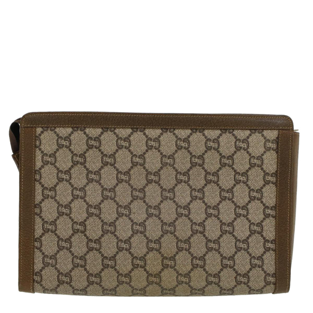 GUCCI GG PLUS Clutch Bag PVC Leather Beige ti1141