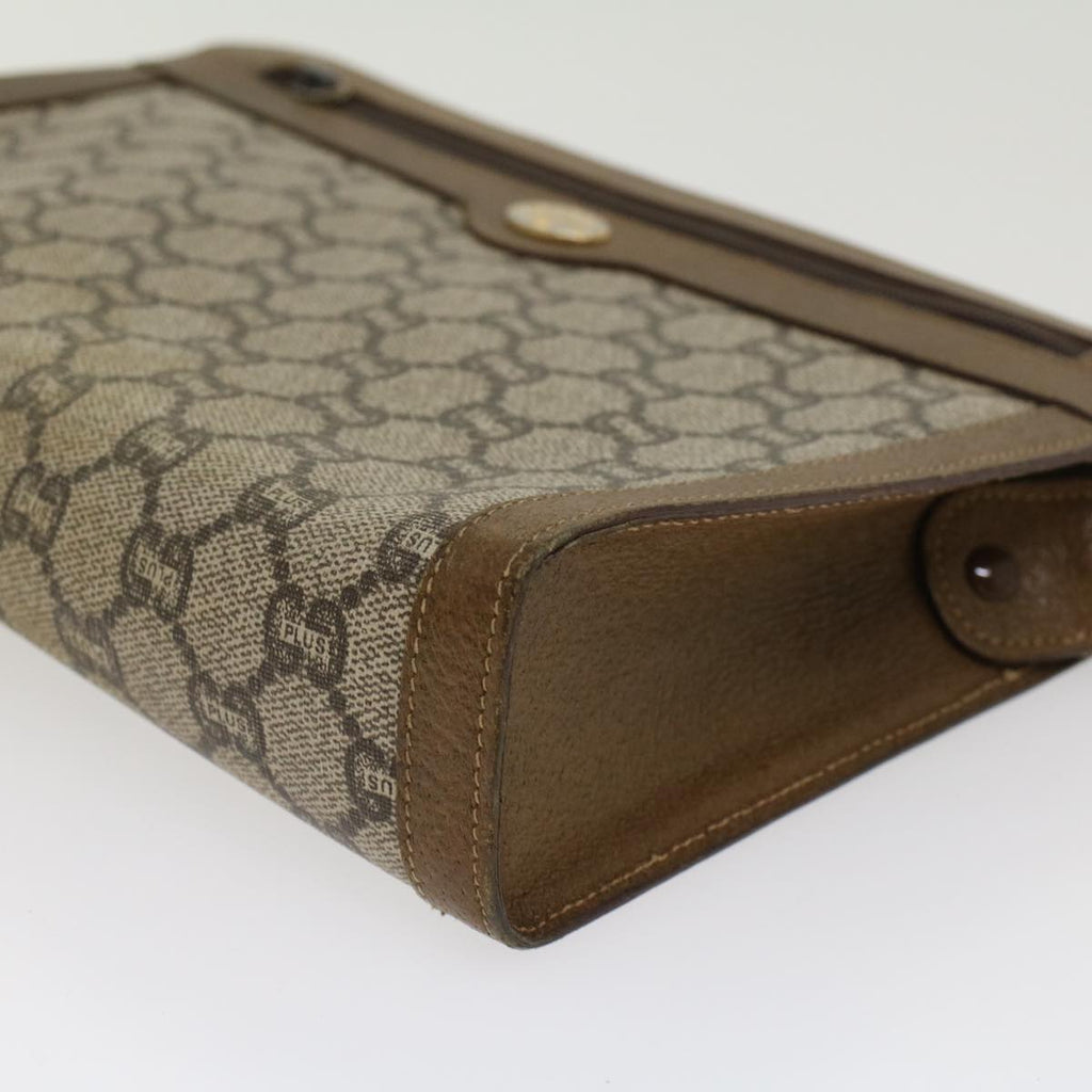 GUCCI GG PLUS Clutch Bag PVC Leather Beige ti1141