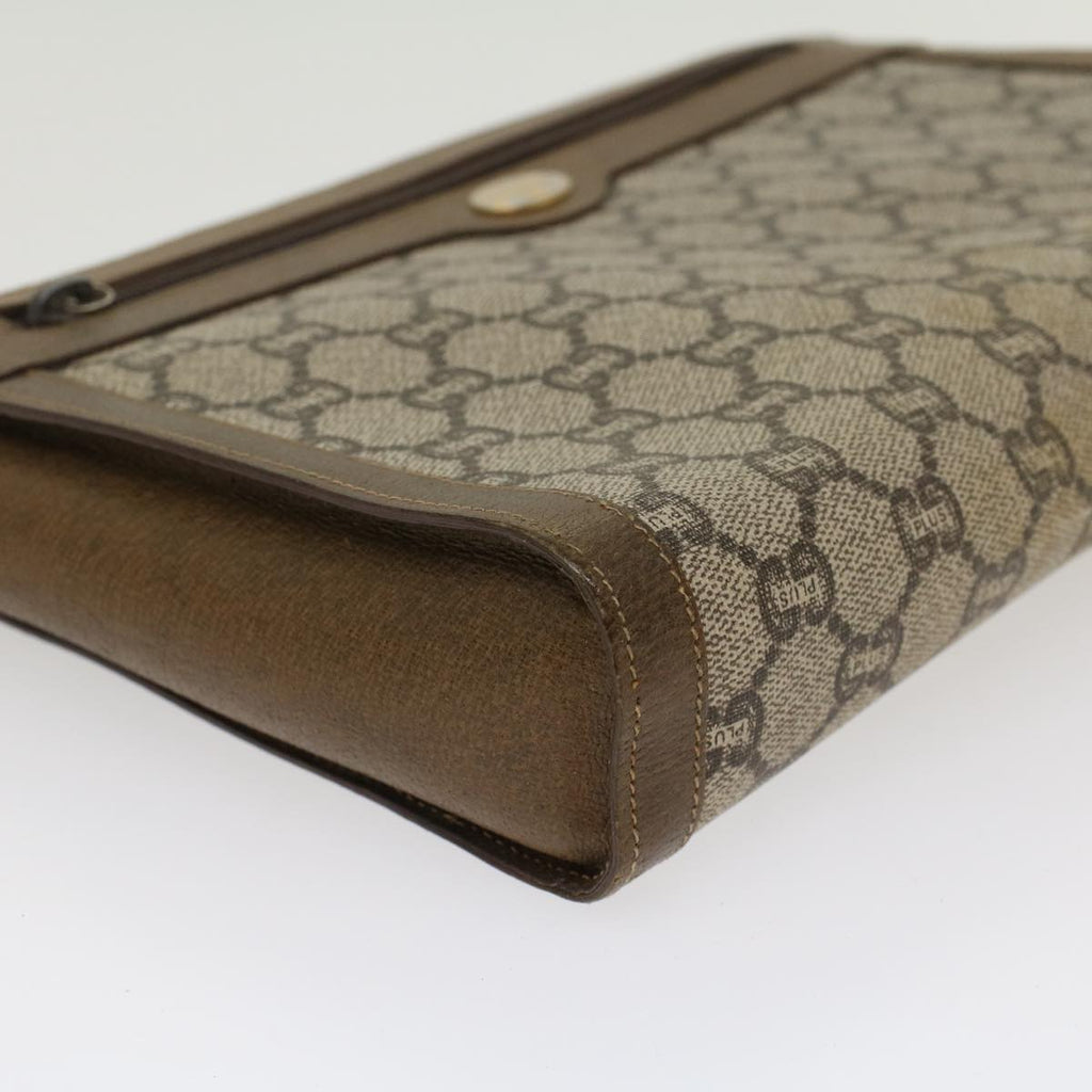 GUCCI GG PLUS Clutch Bag PVC Leather Beige ti1141