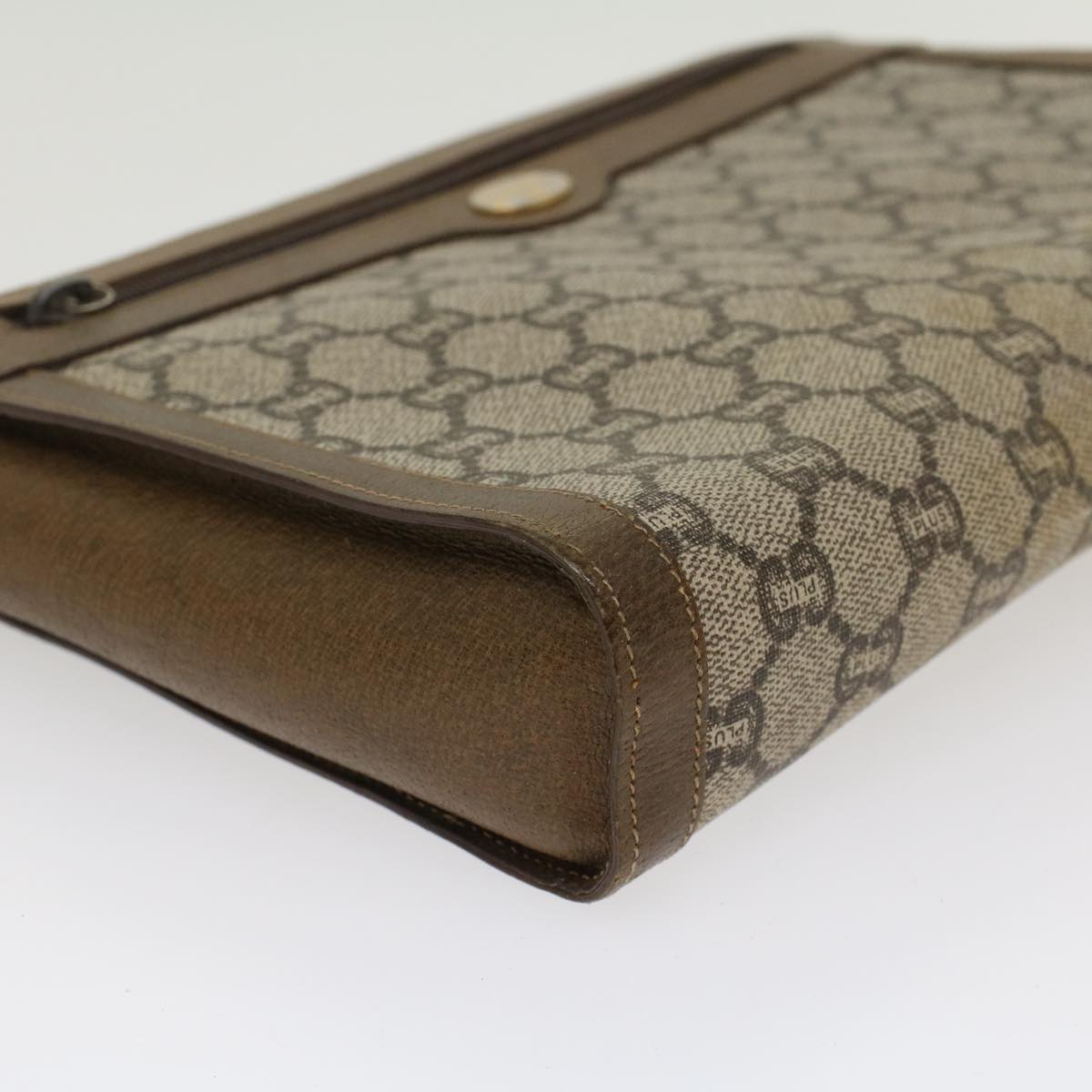 GUCCI GG PLUS Clutch Bag PVC Leather Beige ti1141