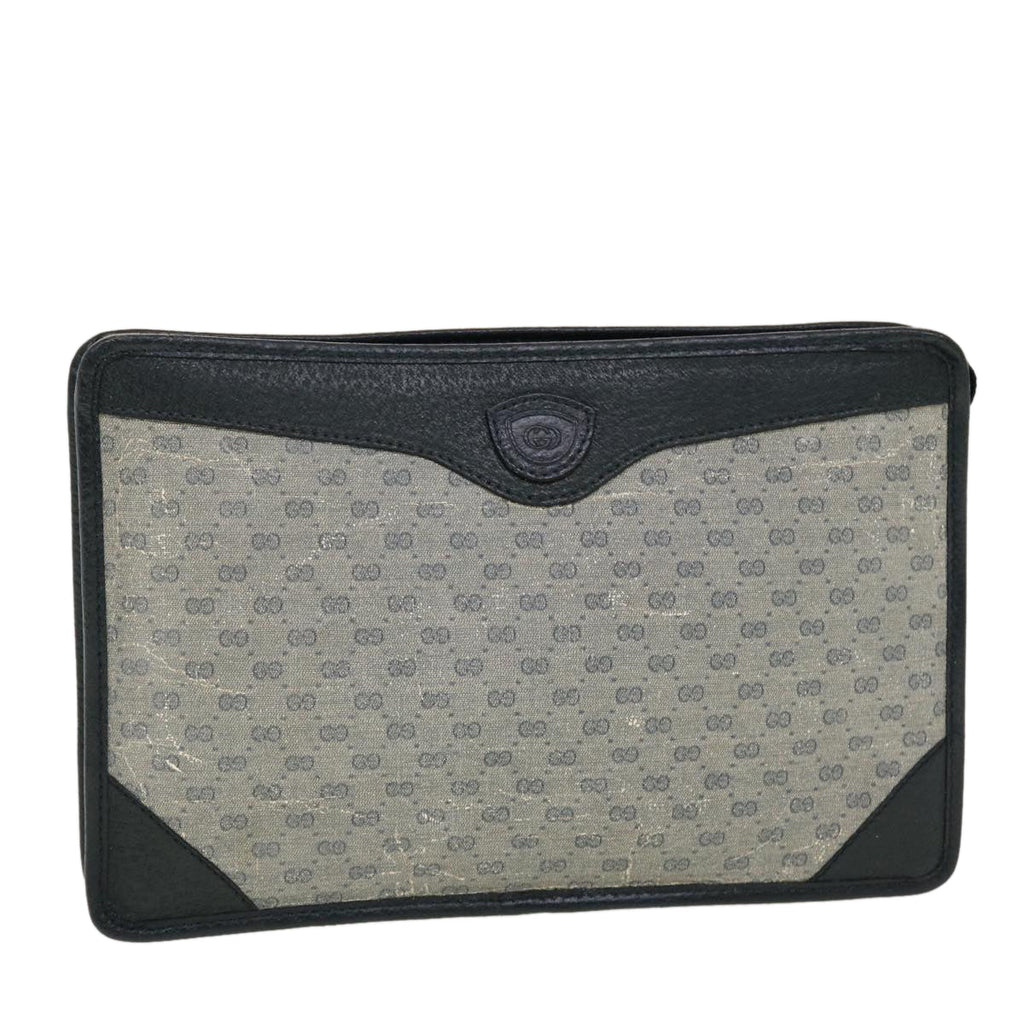 GUCCI Micro GG Canvas Clutch Bag PVC Leather Gray Navy ti1145
