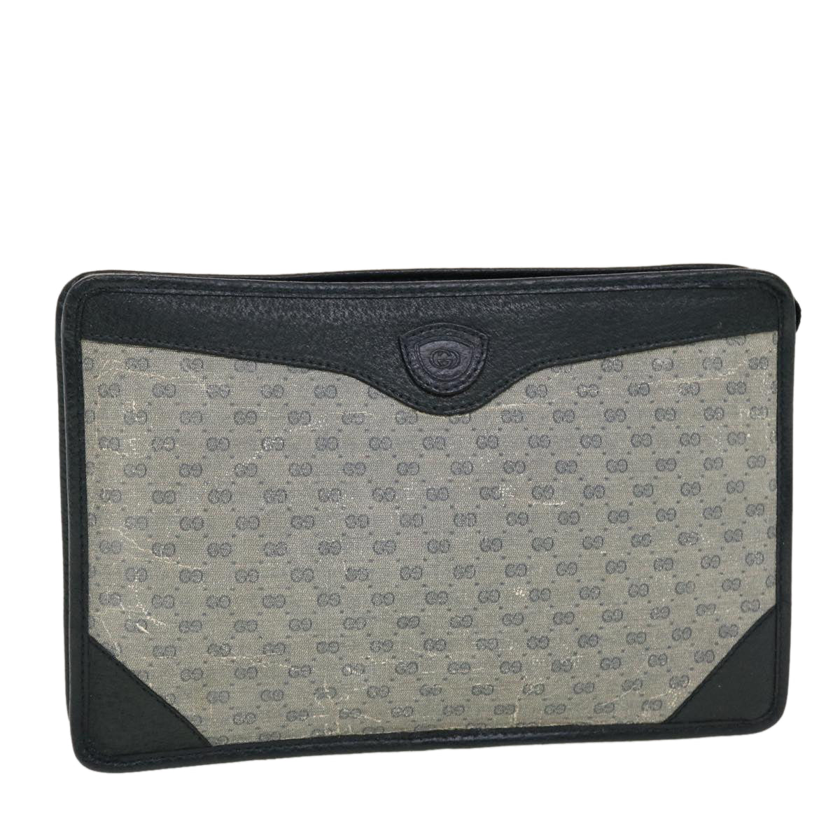 GUCCI Micro GG Canvas Clutch Bag PVC Leather Gray Navy ti1145