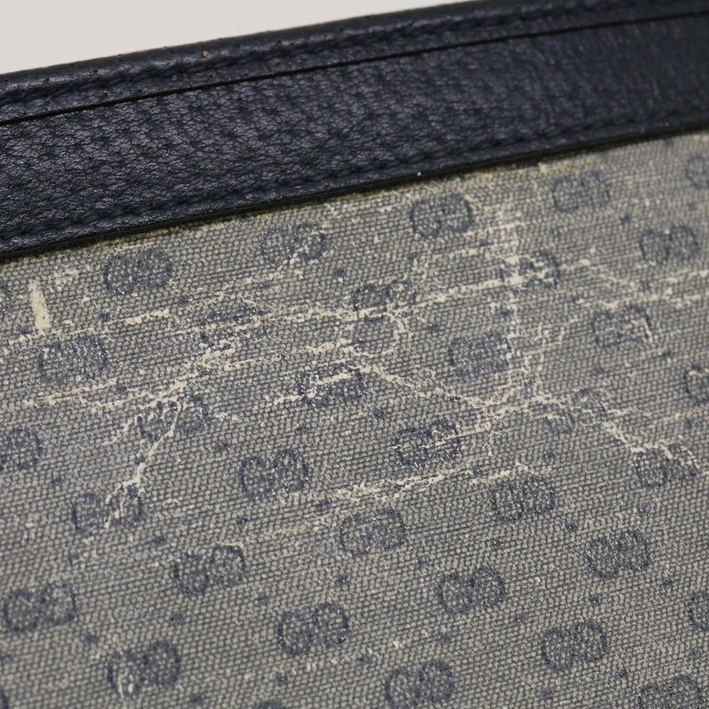 GUCCI Micro GG Canvas Clutch Bag PVC Leather Gray Navy ti1145