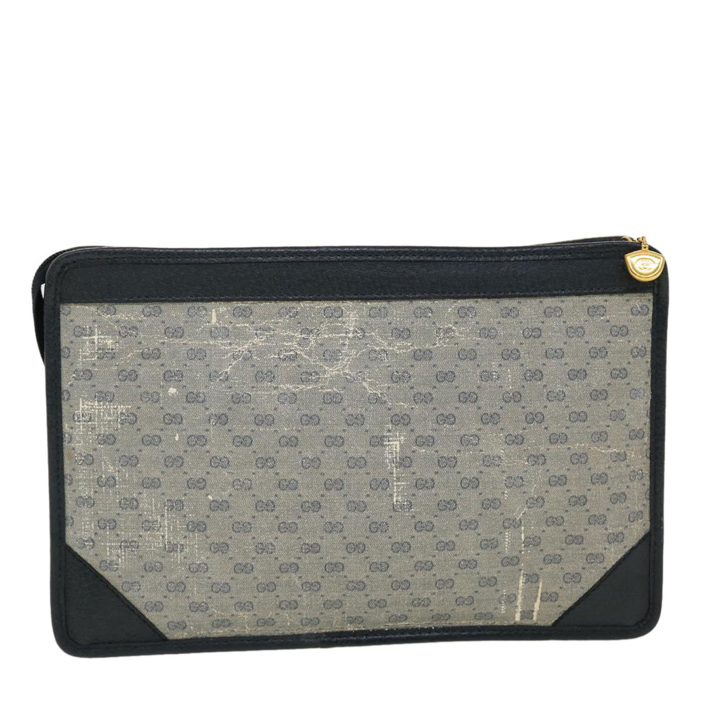 GUCCI Micro GG Canvas Clutch Bag PVC Leather Gray Navy ti1145