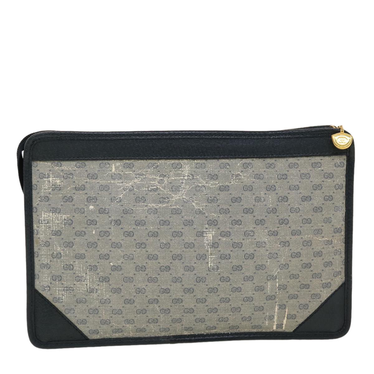 GUCCI Micro GG Canvas Clutch Bag PVC Leather Gray Navy ti1145