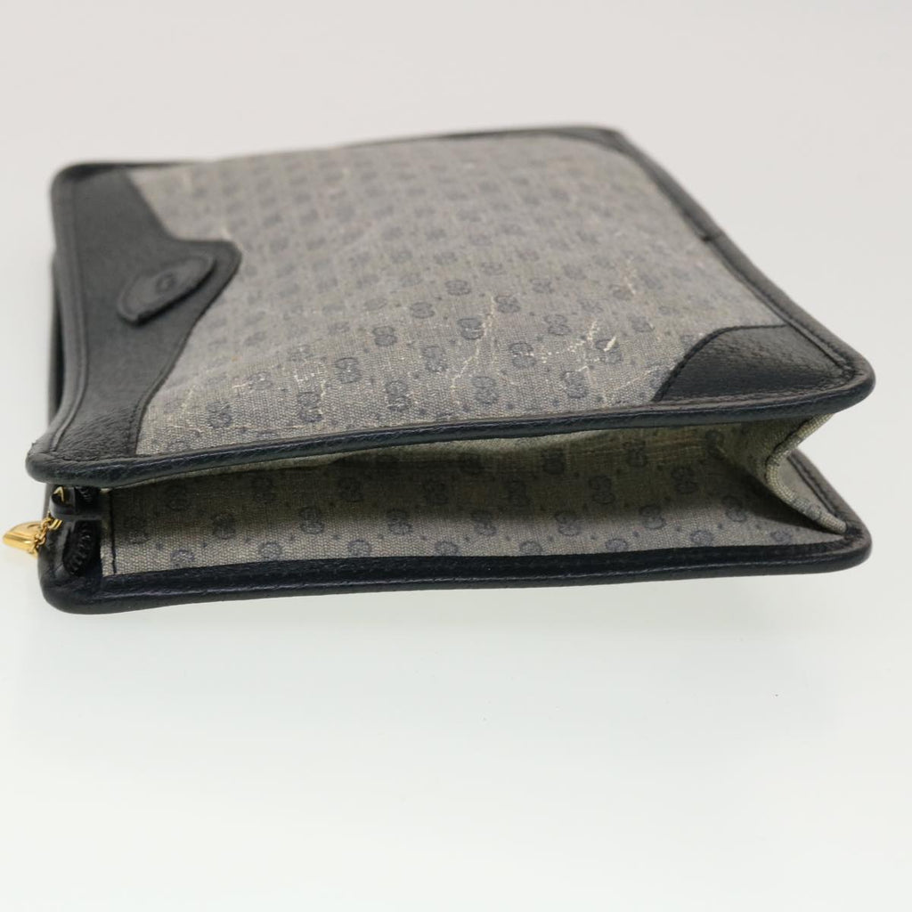 GUCCI Micro GG Canvas Clutch Bag PVC Leather Gray Navy ti1145