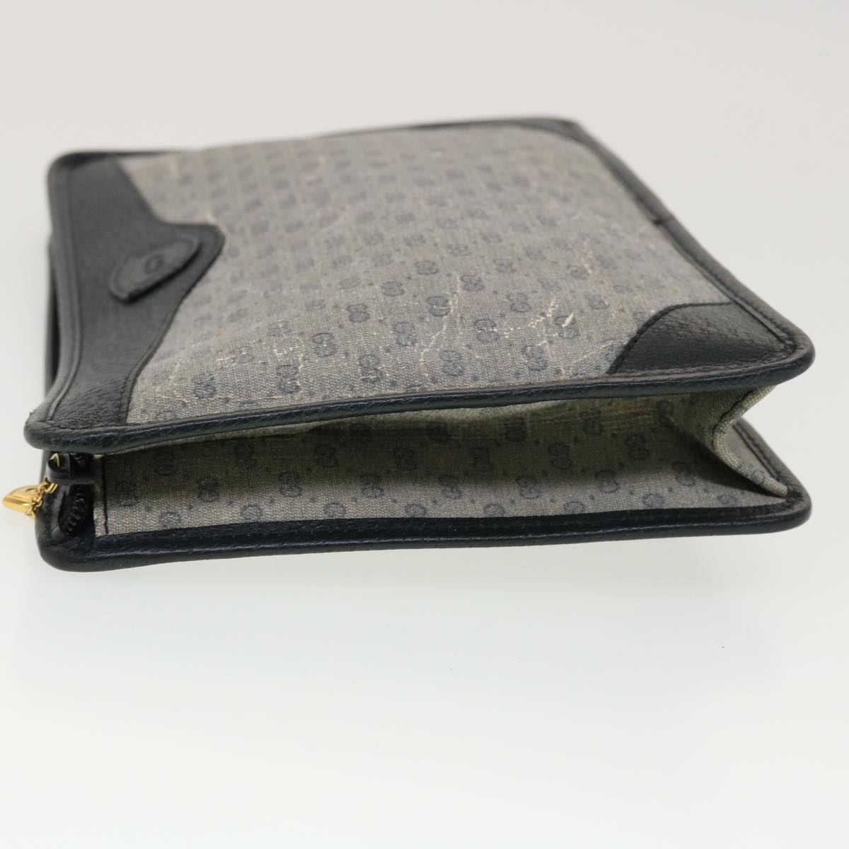 GUCCI Micro GG Canvas Clutch Bag PVC Leather Gray Navy ti1145