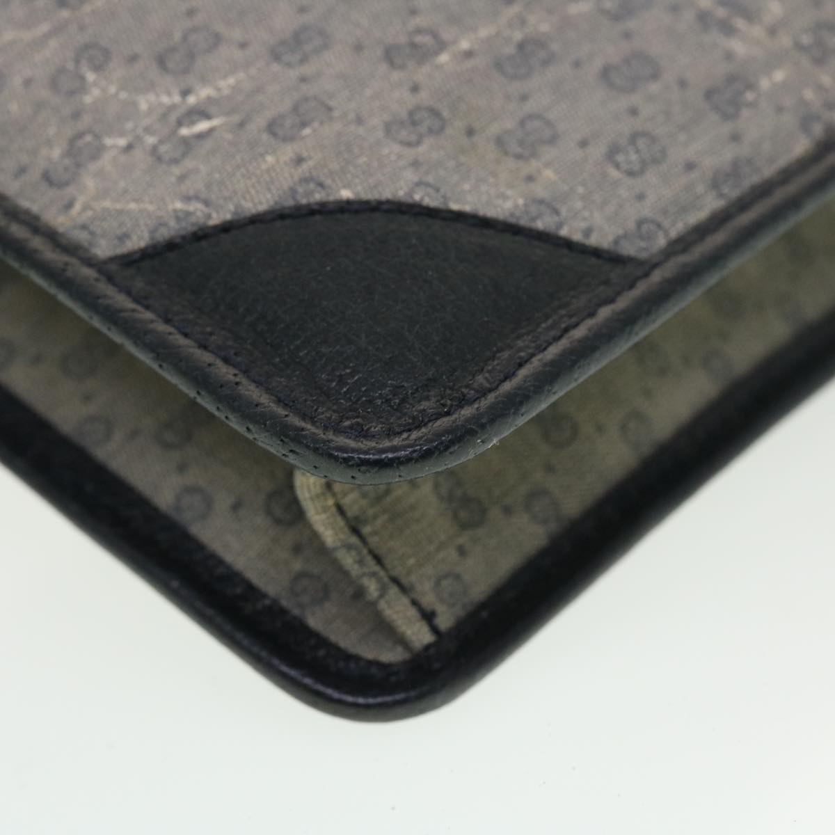 GUCCI Micro GG Canvas Clutch Bag PVC Leather Gray Navy ti1145
