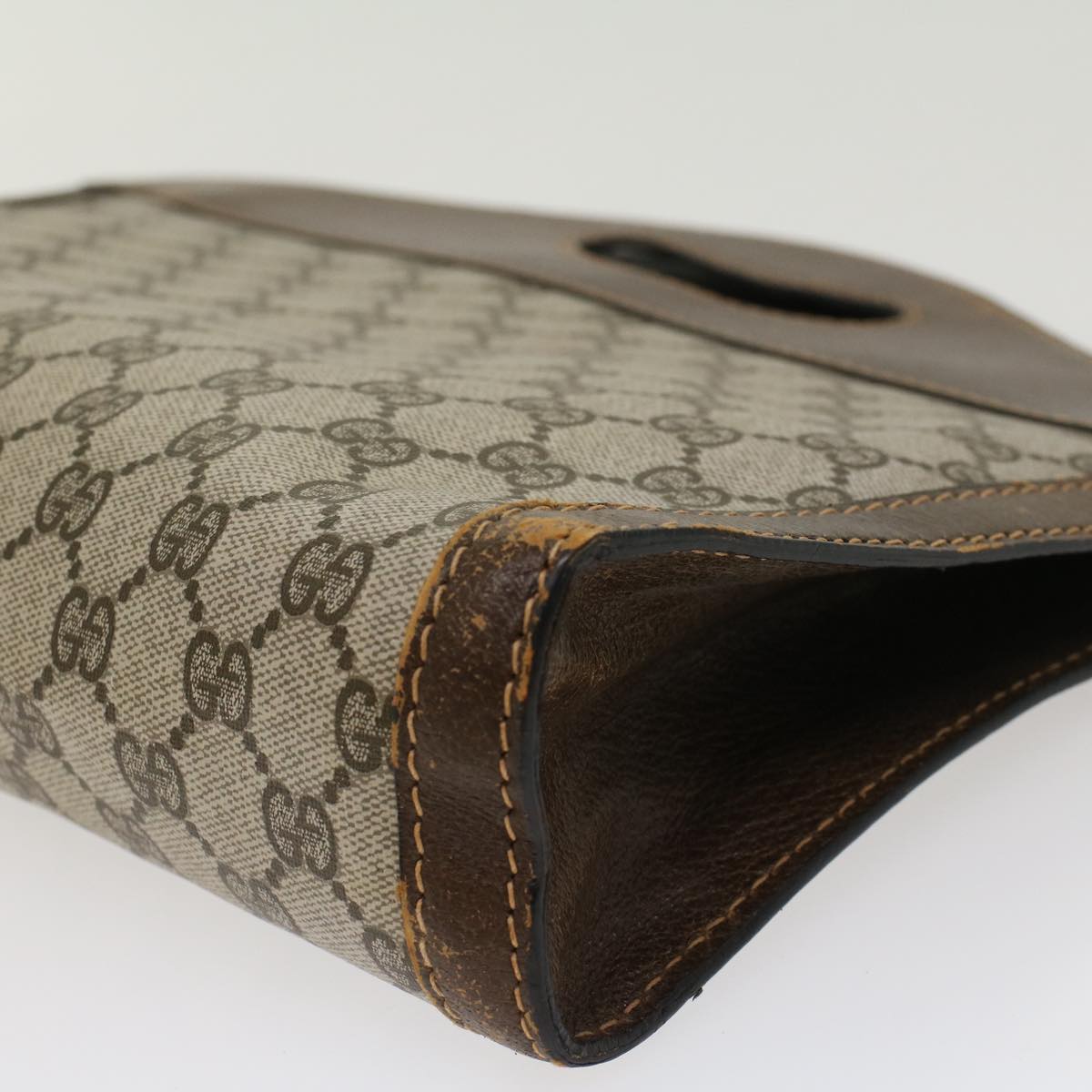 GUCCI GG Canvas Hand Bag PVC Leather Beige ti1150