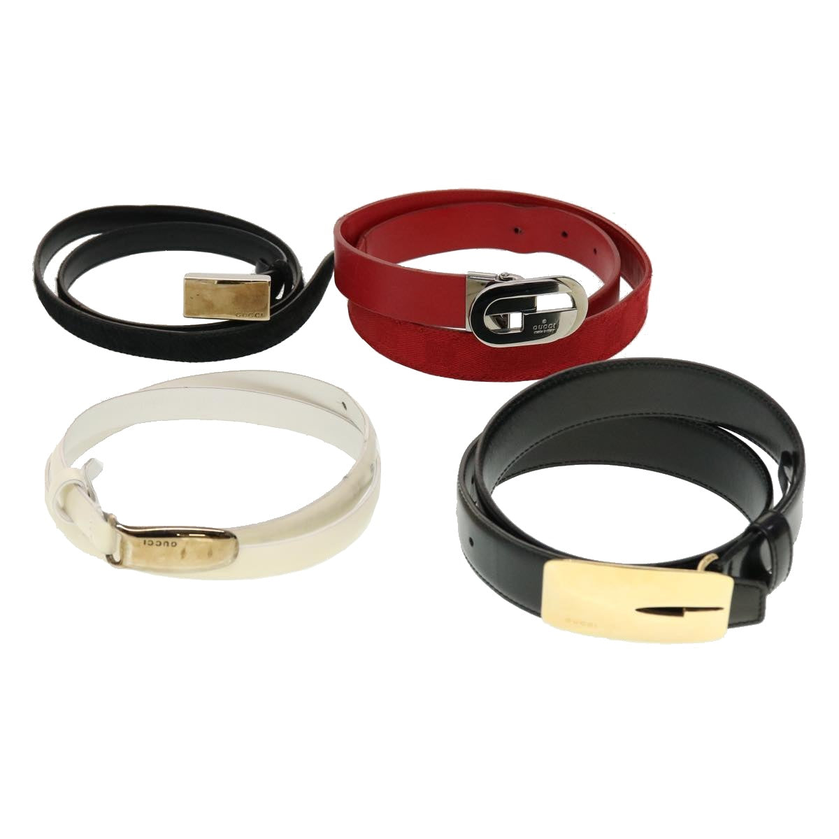 GUCCI GG Canvas Belt Leather 4Set Black Red white ti1159