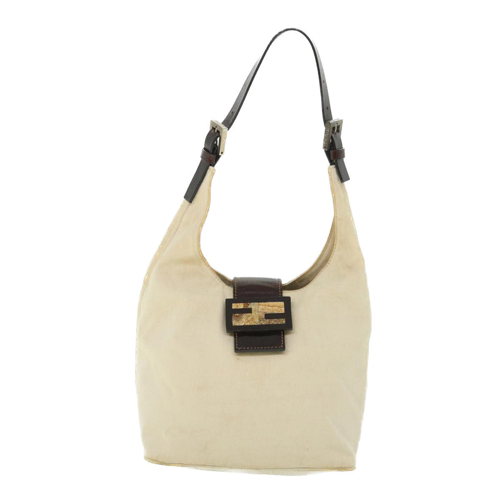 FENDI Mamma Baguette Shoulder Bag Canvas Leather Beige Brown ti1234