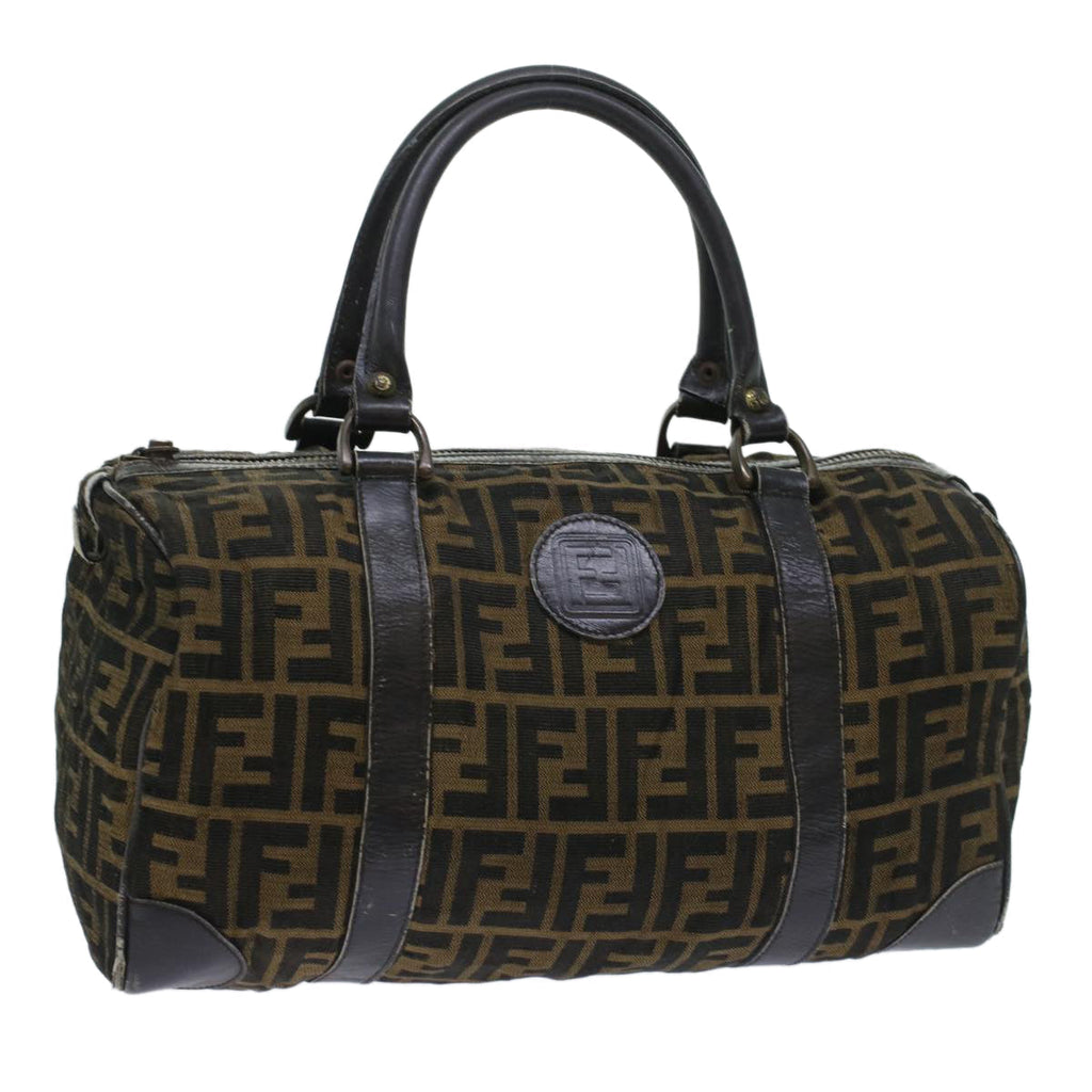 FENDI Zucca Canvas Boston Bag Leather Black Brown ti1235