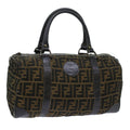 FENDI Zucca Canvas Boston Bag Leather Black Brown ti1235
