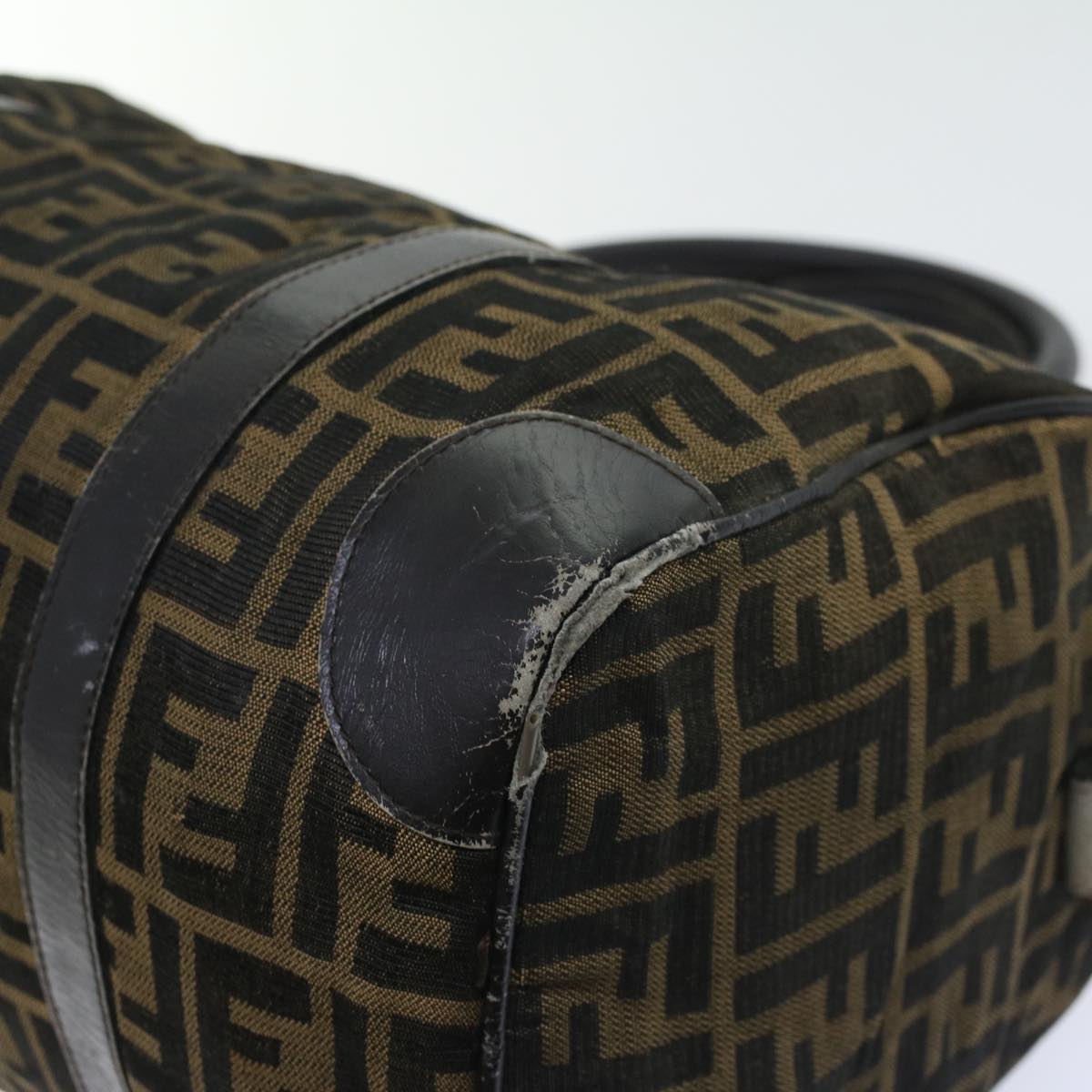 FENDI Zucca Canvas Boston Bag Leather Black Brown ti1235
