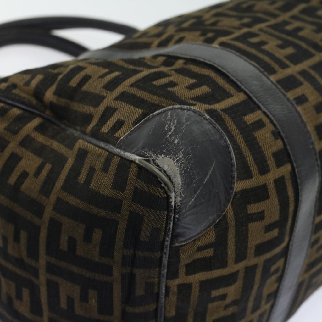 FENDI Zucca Canvas Boston Bag Leather Black Brown ti1235