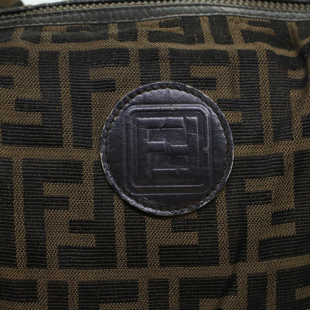 FENDI Zucca Canvas Boston Bag Leather Black Brown ti1235