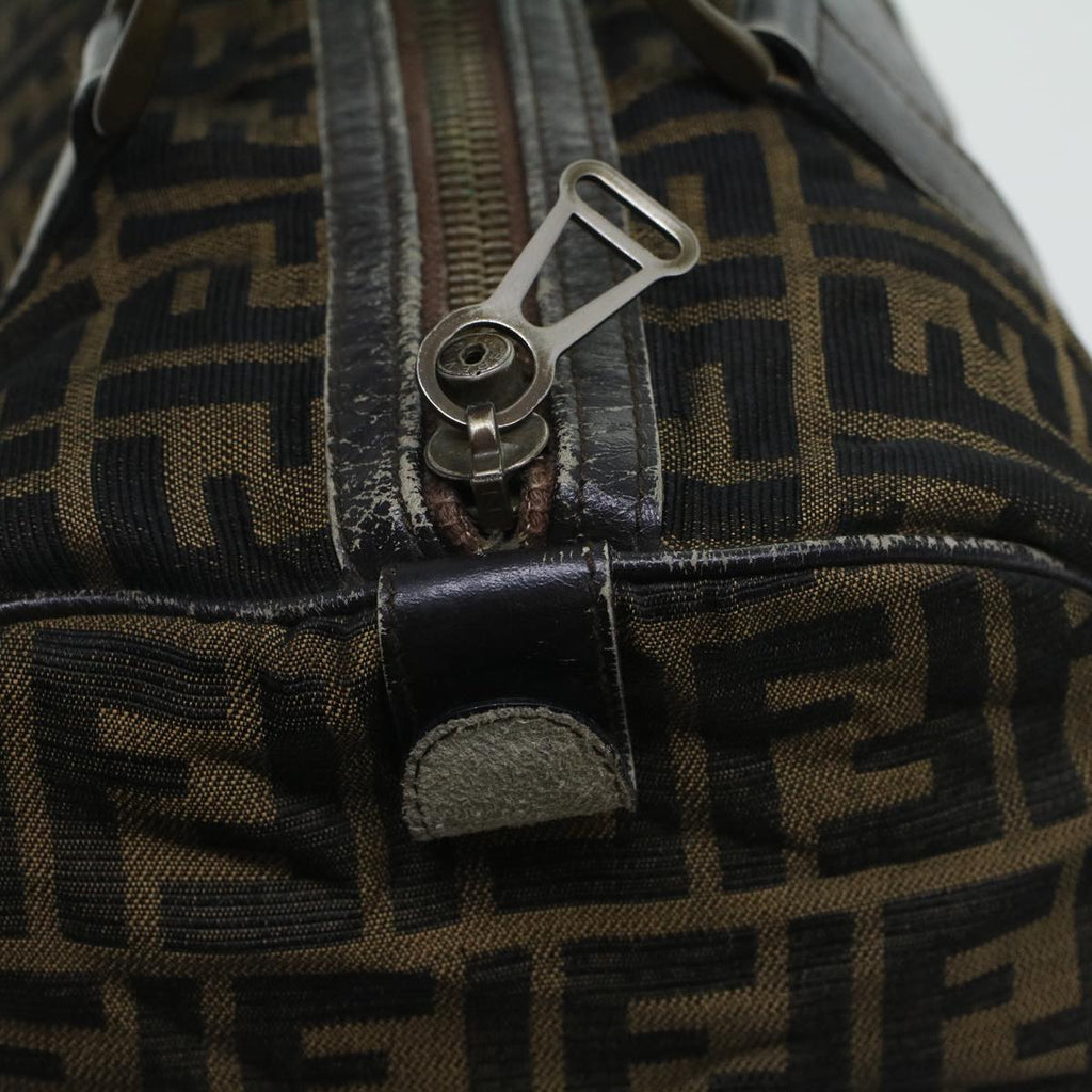 FENDI Zucca Canvas Boston Bag Leather Black Brown ti1235