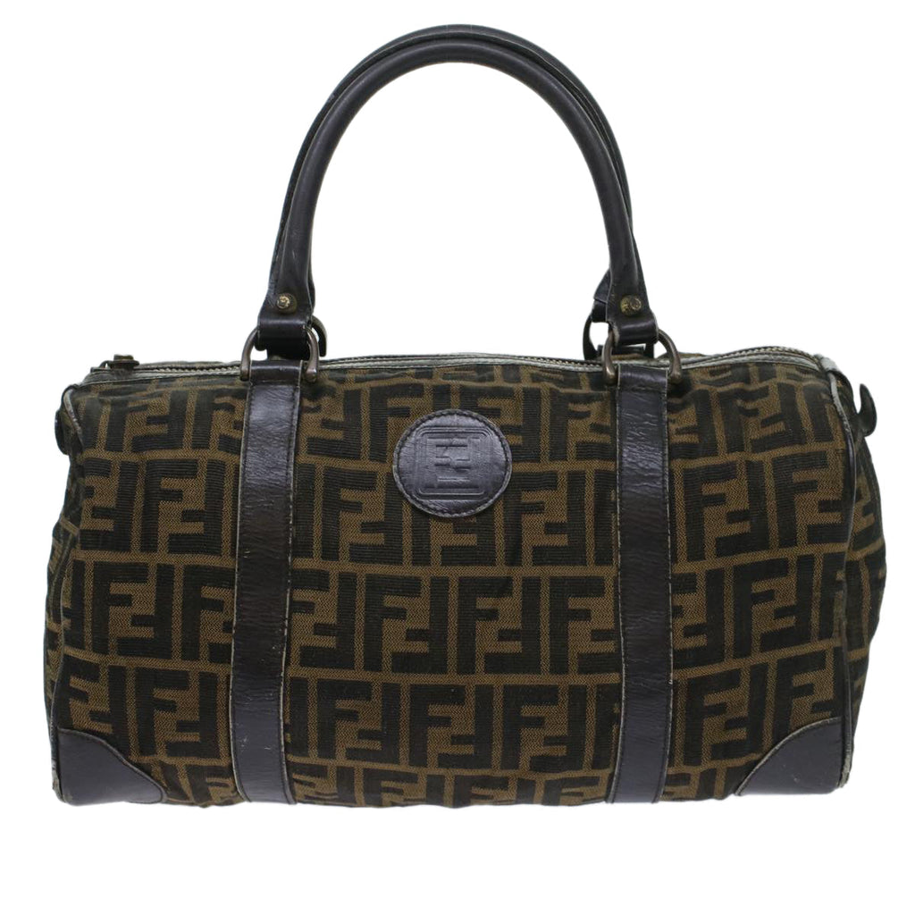FENDI Zucca Canvas Boston Bag Leather Black Brown ti1235