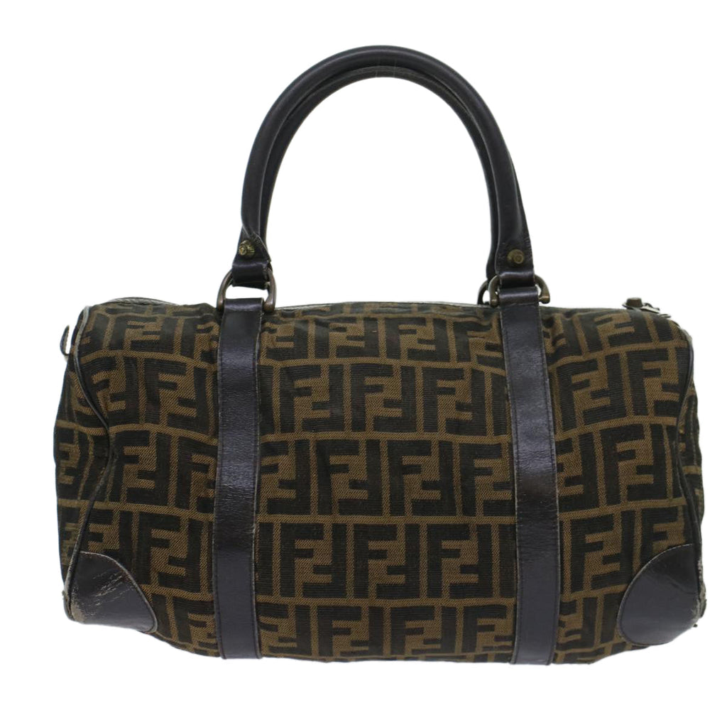 FENDI Zucca Canvas Boston Bag Leather Black Brown ti1235