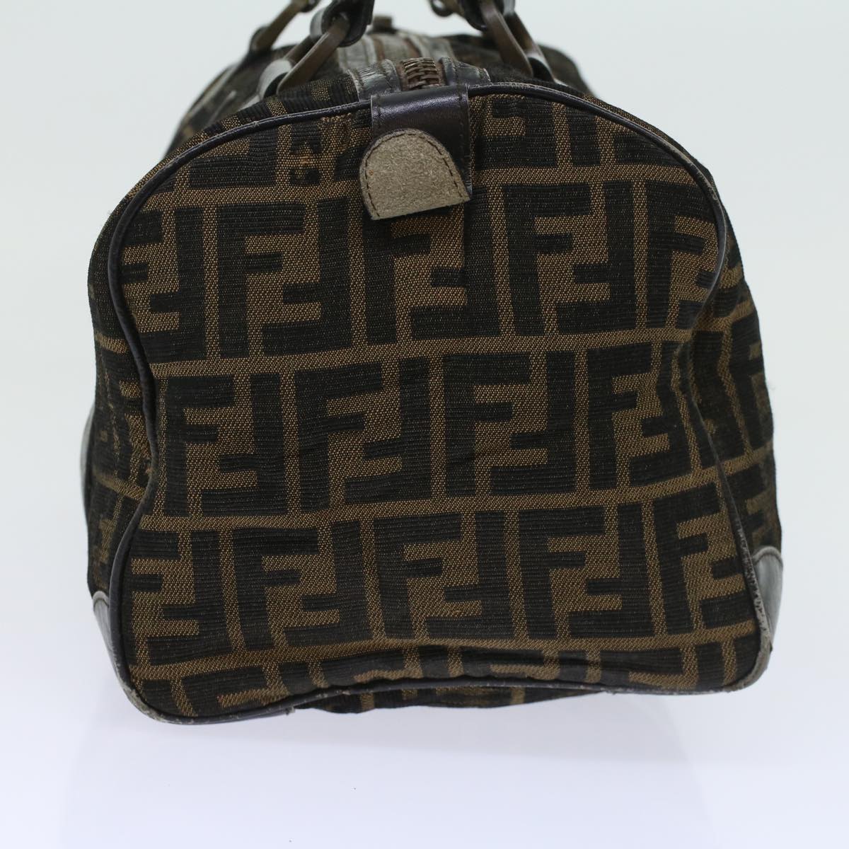 FENDI Zucca Canvas Boston Bag Leather Black Brown ti1235
