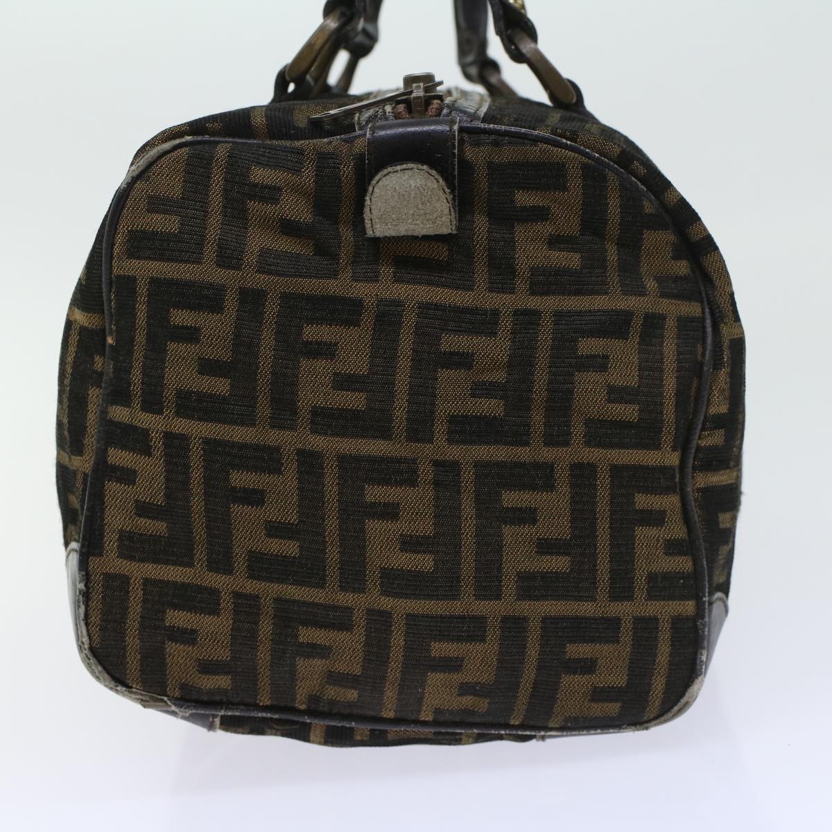 FENDI Zucca Canvas Boston Bag Leather Black Brown ti1235