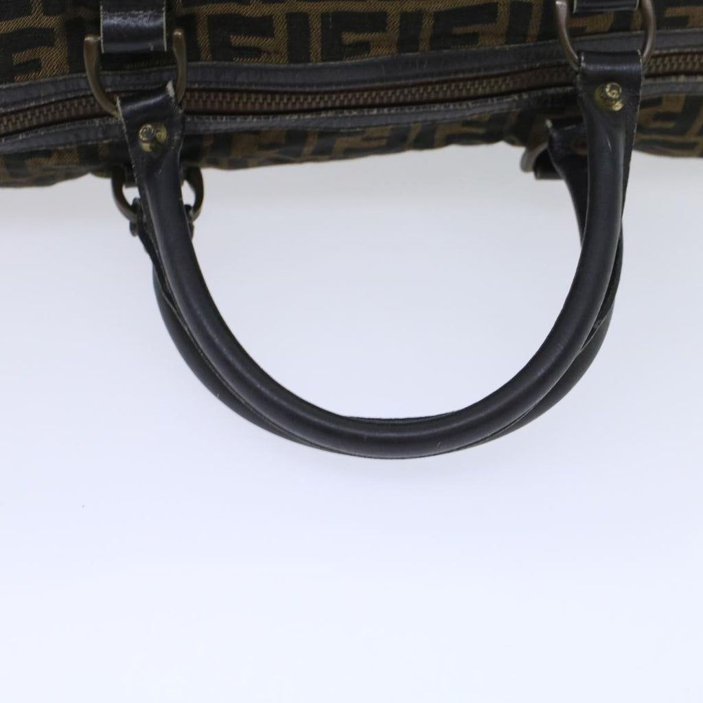 FENDI Zucca Canvas Boston Bag Leather Black Brown ti1235