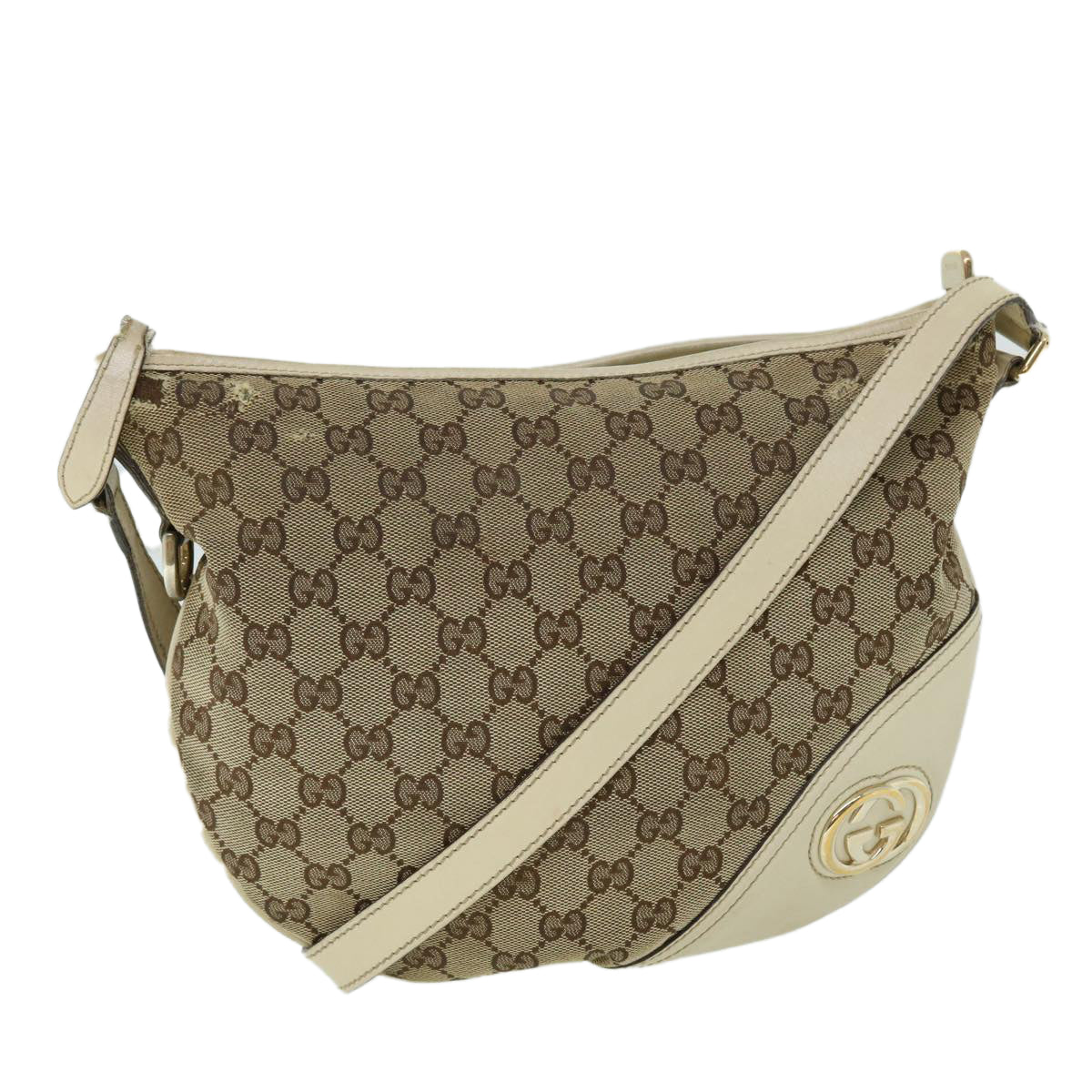 GUCCI GG Canvas Shoulder Bag Leather Beige 169998 ti1248