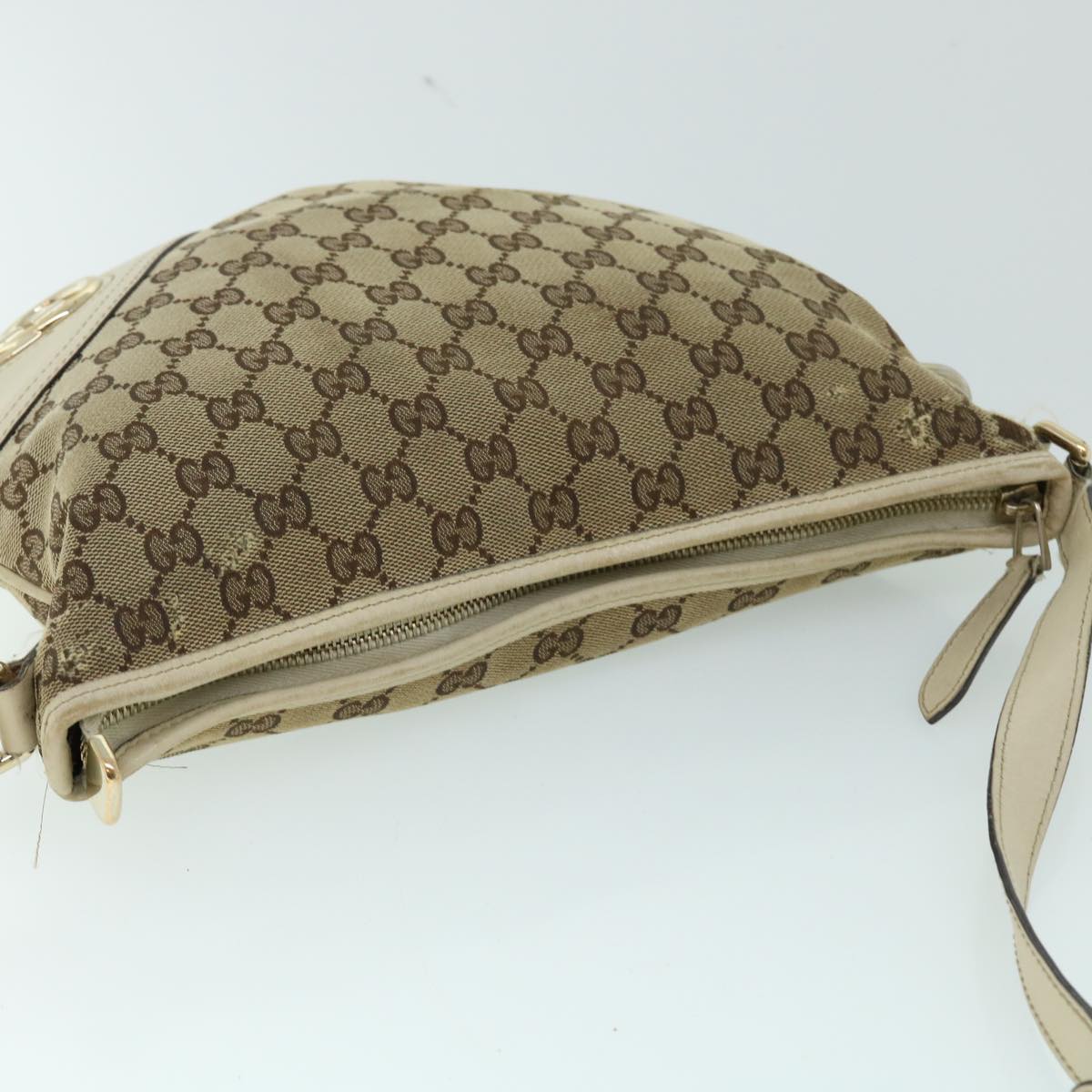 GUCCI GG Canvas Shoulder Bag Leather Beige 169998 ti1248