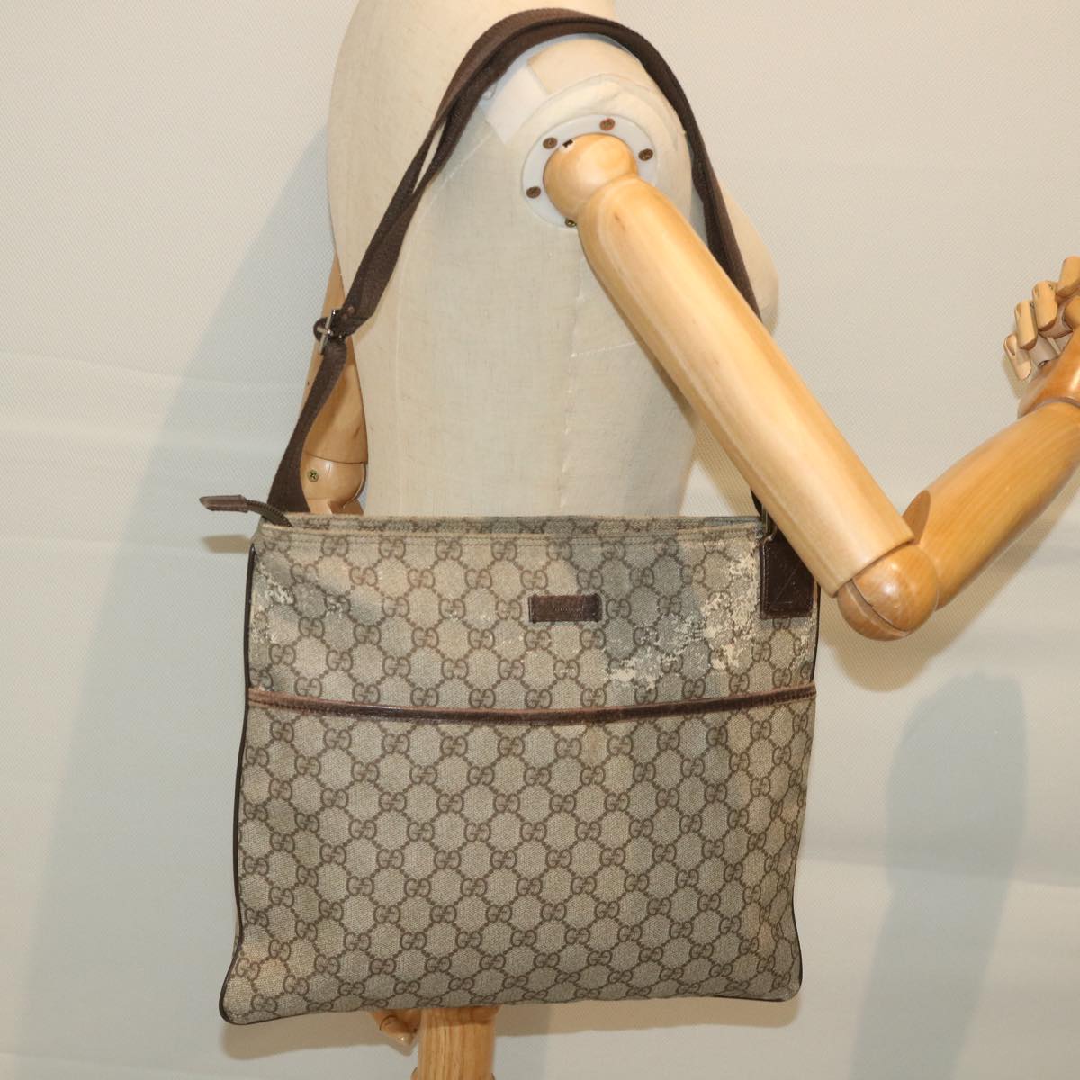 GUCCI GG Canvas Shoulder Bag Coated Canvas Beige 141198 ti1265